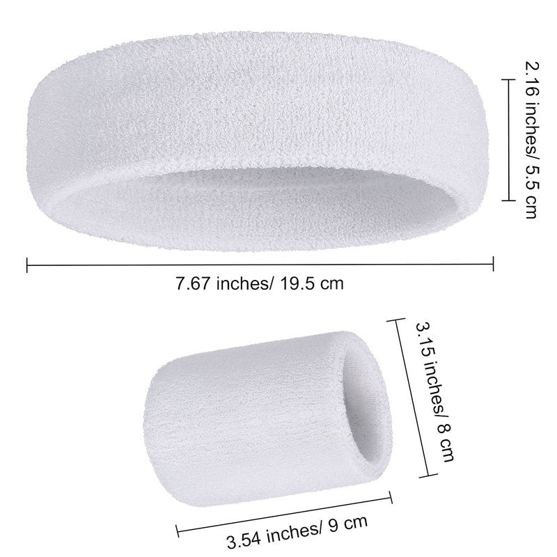 WILLBOND 3 Pieces Sweatbands Set, Includes Sports Headband and Wrist Sweatbands Striped Sweat Band for Athletic Men and Women (White)