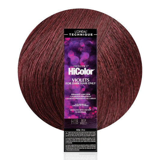 L'OrÃ©al Technique HiColor Violet & Blacks Permanent Hair Color - Anti-Breakage Ceramide R Complex, Multi-Lift with No Brassiness, For Dark Bases, Long Lasting Color, Deep Violet H