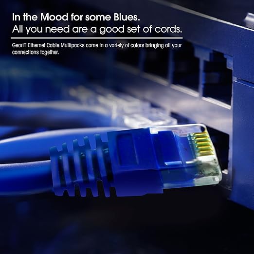 GEARit Cat 6 Ethernet Patch Cable 20 ft Blue (5 Pack) - Cat6 Patch Cables 20ft Blue/Ethernet Patch Cable, 10Gbps 550MHz 24AWG Pure Copper, Snagless, Gold Plated RJ45 for Router, Server, Router, PC