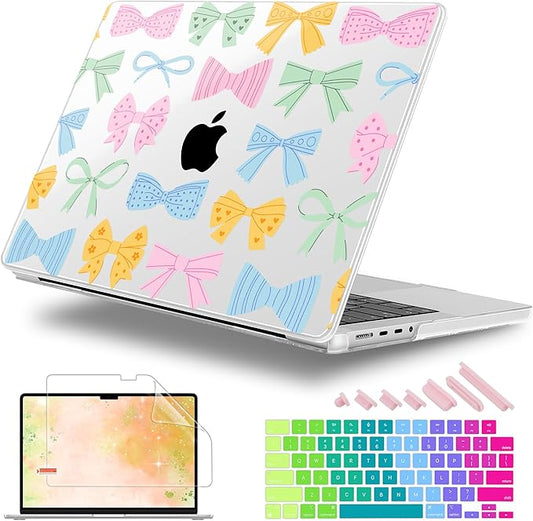 Lepeoac for MacBook Pro 16 inch Case M1 M2 M3 M4 M5 Pro/Max with Liquid Retina XDR, Release 2021-2025 2026 A3429 A3428, Hard Shell Case with Screen Protector & Keyboard Cover, Colorful Bow