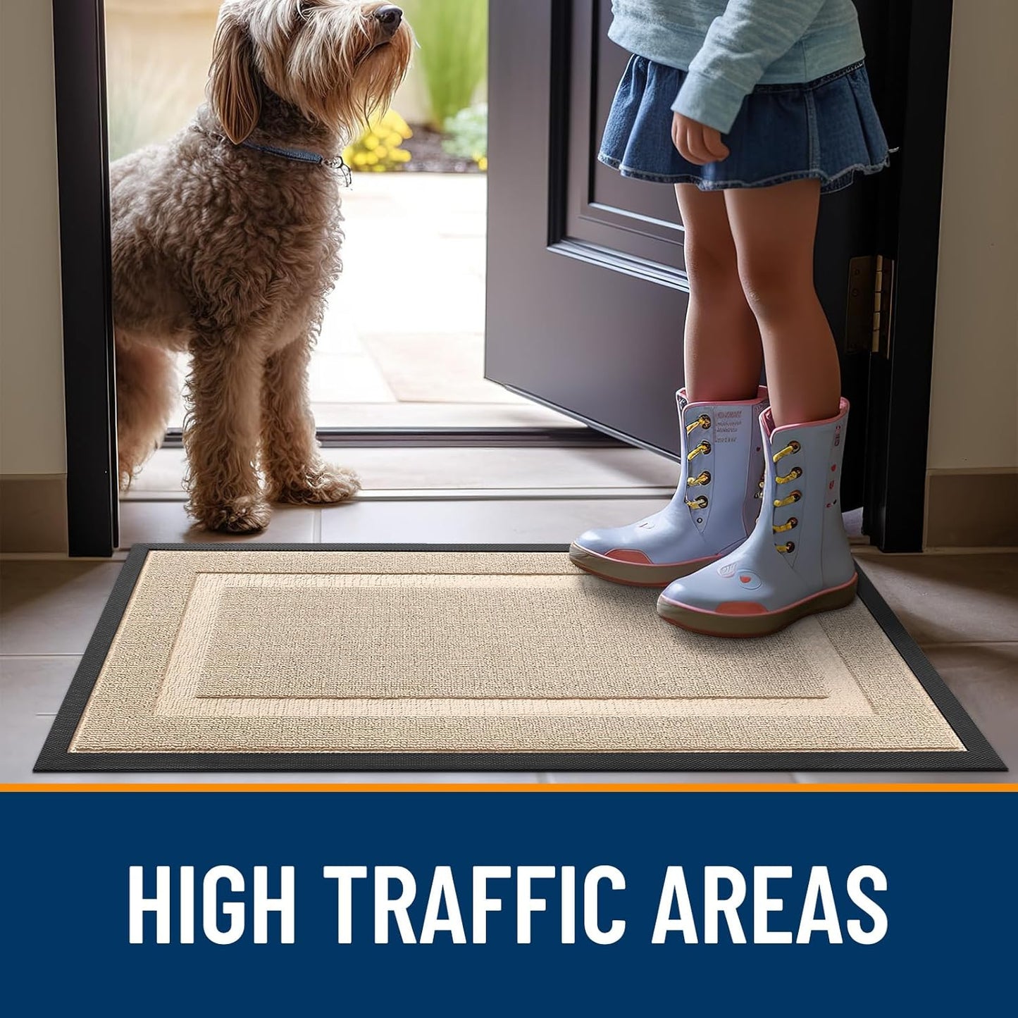 OLANLY Waterproof Front Door Mat - All-Season Indoor/Outdoor Doormat, Easy Clean, 29.5x17, Off-White
