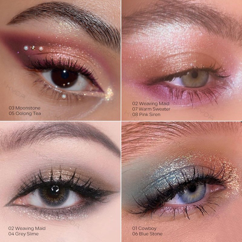 KYDA Single Glitter Eyeshadow, Cyan Blue Silver Eyeshadow, Lasting Blendable Shimmer Eyes Shadow, Sparkling Eyes Glitter, Soft Buildable Glossy Color, Wet Look Effect, Blue Stone