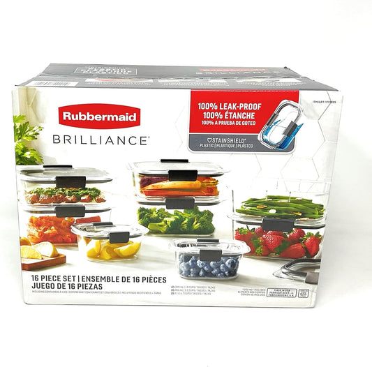 Rubbermaid Brilliance Food Storage Containers - 16-Piece Set with Airtight Lids
