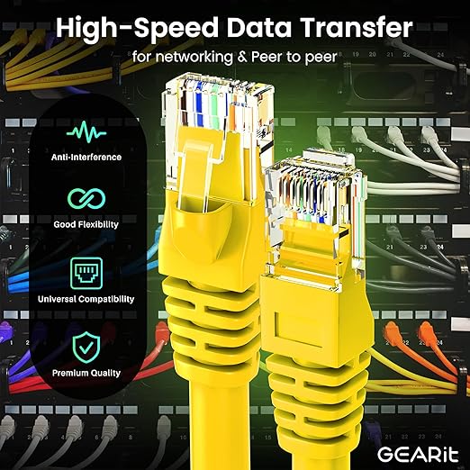 GEARit Cat 6 Ethernet Patch Cables 3 ft Yellow (Cat 6 Ethernet Cables 3 ft 24-Pack), High Speed 24AWG 10Gbps RJ45 Snagless Gold-Plated, Ethernet Cable for Router, Switch, PC, PS5 Gaming, Server