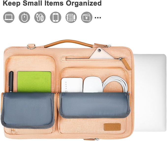 MOSISO 360 Protective Laptop Shoulder Bag,13-13.3 inch Computer Bag Compatible with MacBook Pro 14, HP, Dell, Lenovo, Asus Notebook,Side Open Messenger Bag with 4 Zipper Pockets&Handle, Pastel Orange