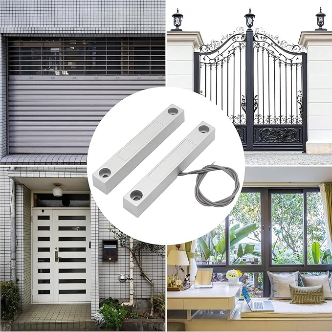 FOCMKEAS Magnetic Reed Switch Wired Surface Mount Normally Open NO Contact Sensor Alarm Magnetic Door Switch with 2 Wires, Zinc Alloy Sliver, MC-58