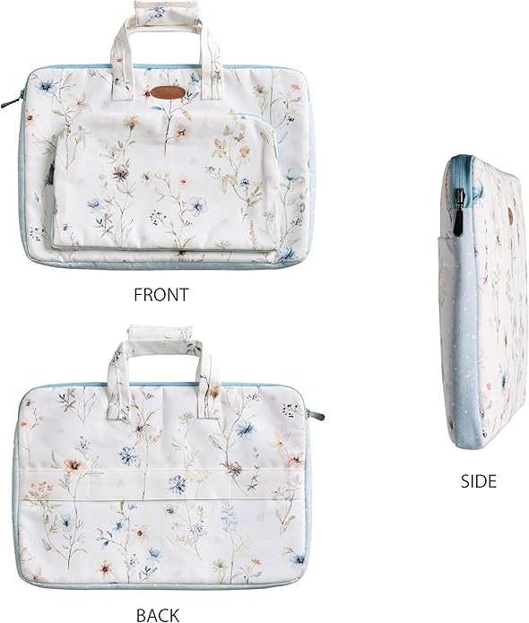 Maison d'Hermine Laptop Bag with Pocket Upto 13.5 inch Stain and Water Repellent Cotton Canvas Spring Summer (Ice Florals)