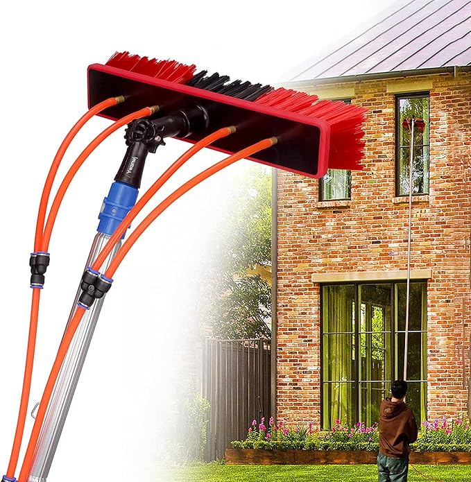 Glass Cleaning Brush Home Water Fed Telescopic Pole Kit Solar Panel Brush Rotating for Photovoltaic Panelï¼20FT Extendable Window Cleaning Pole Kit with Steel Buckle Fixing and 20m Water Supp