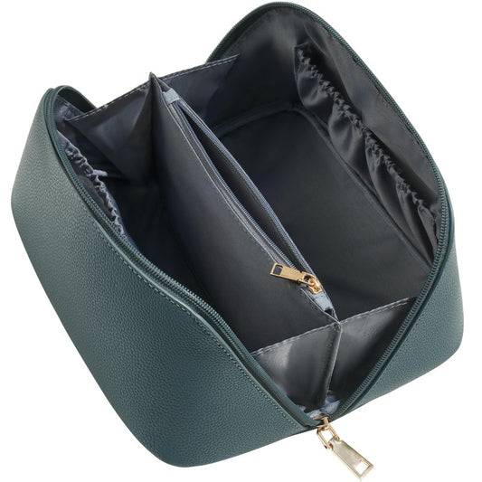 Yarnic Green Travel Makeup Bag Pouch Cosmetic Bag, Large Capacity Toiletry Bag for Women, Portable Pouch Cute Make Up Organizer with Divider and Handle, PU Leather (Gray Green)
