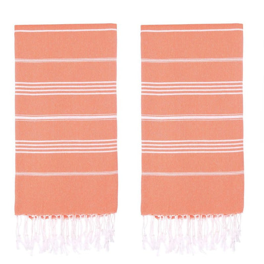 PADISHAHHOME Turkish Beach Towels, Pack of 2 | Oversized, Quick Dry, Sand Free | 100% Cotton, Large 38x71 Towels for Beach, Pool, Travel | Ultra-Soft, Compact, and Absorbent | Orange