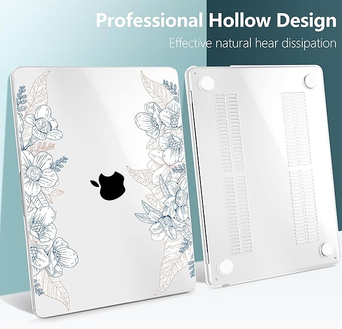 TWOLSKOO for MacBook Air 13 inch Case M4 A3240 M3 A3113 M2 A2681 2025 2024 2022 Plastic Hard Shell, Keyboard Cover, Type C Adapter, Screen Protector for MacBook Air 13.6 inch, Engraved Sketch