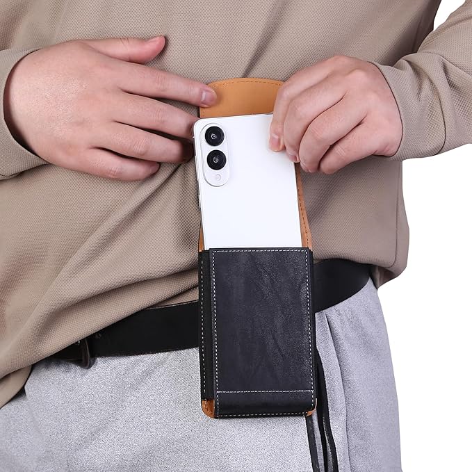 Bourisen Universal Phone Holster Phone Pouch Case Belt Clip Belt Loops Card Slot Faux Leather for Man iPhone 17/16/15pro max,16/15Plus,Samsung S25 24 S23 S22 Ultra (Black&Yellow, XL(6.6"x3.4"x0.8"))