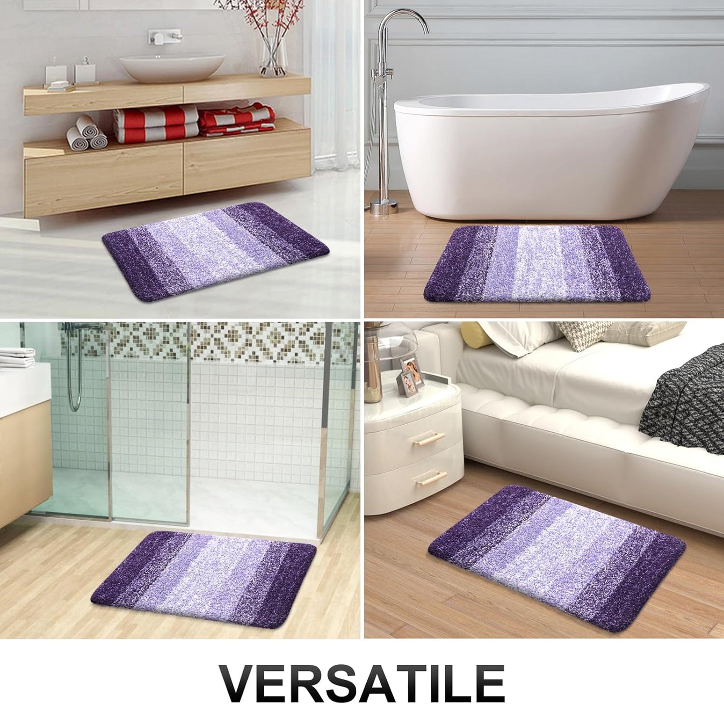OLANLY Bathroom Runner Rugs - Extra Soft Microfiber Mat 59x24 | Quick Dry, Washable, Rubber Backing, Violet