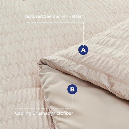 HYMOKEGE King Comforter Set - Beige Oversized 7-Piece Luxury Bedding Set | All-Season Seersucker Design