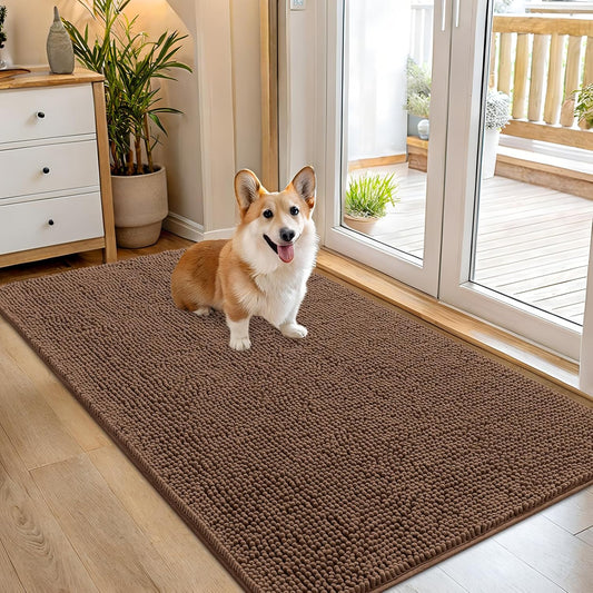 OLANLY Dog Door Mat - Absorbent Non-Slip Chenille Mat for Muddy Paws | 54x32 Mocha Indoor Carpet