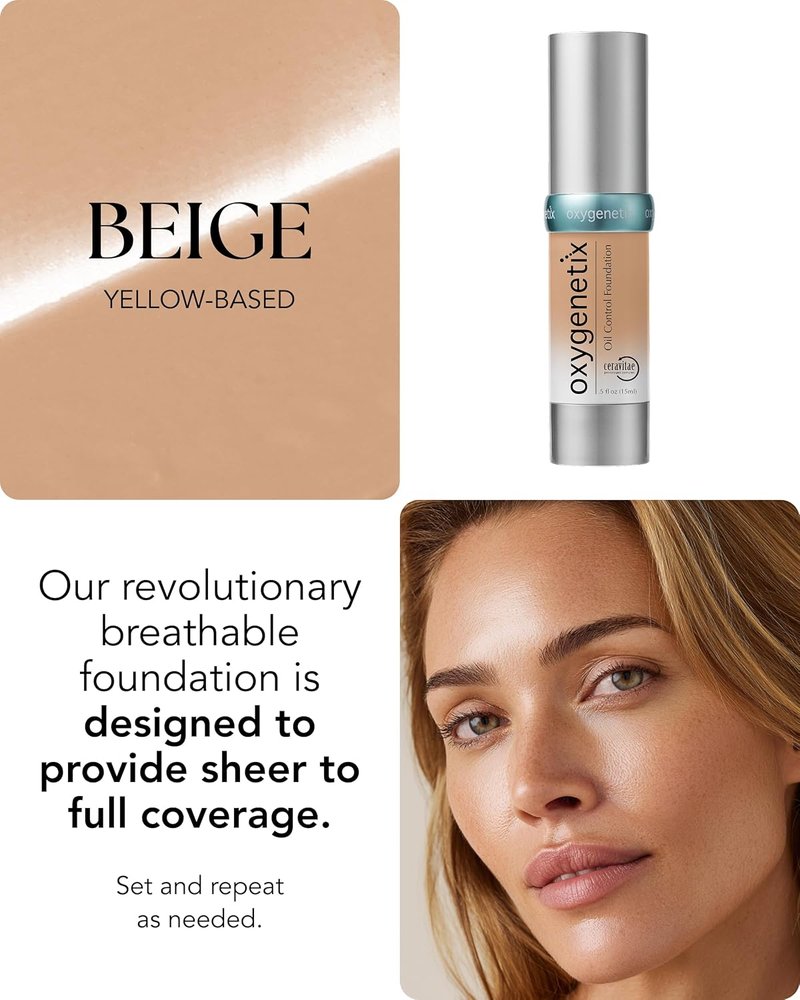 Oxygenetix Oil Control Foundation - Lightweight, Breathable Makeup for Oily Skin | Non-Comedogenic Coverage in Beige