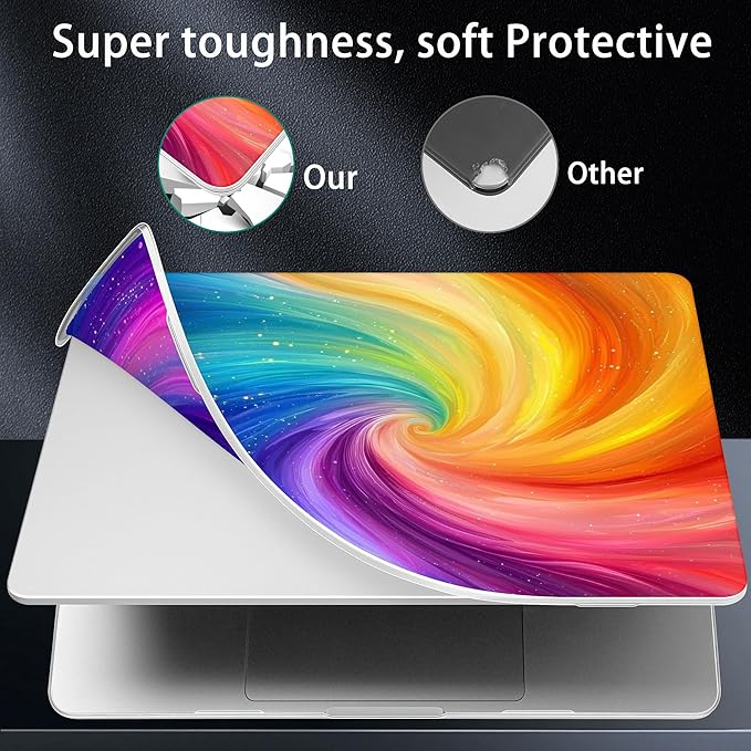Lepeoac Case for MacBook Pro 16 inch Case 2026-2021 | M5 A3429 A3428 M4 M3 M2 M1 Pro/Max | Protective Hard Shell Laptop Cover with Screen Protector & Keyboard Cover | Swirling Rainbow