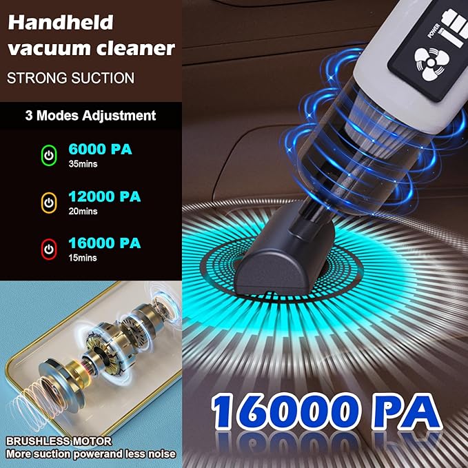 Bonbiyou Handheld Vacuum Cordless, 21000Pa Car Vacuum Cleaner & Air Duster, 4-in-1 Portable Mini Vacuum with Brushless Motor, USB-C Rechargeable Hand Vacuum for Car Interior, Pet Hair, Home & Office