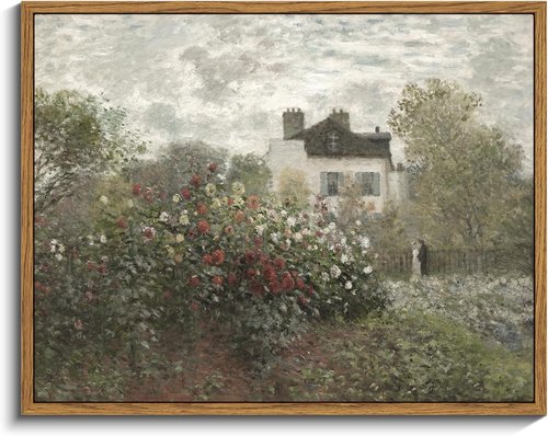 InSimSea Framed Canvas Wall Art - Vintage Claude Monet Flower Garden Painting | 11"x14" Retro Decor