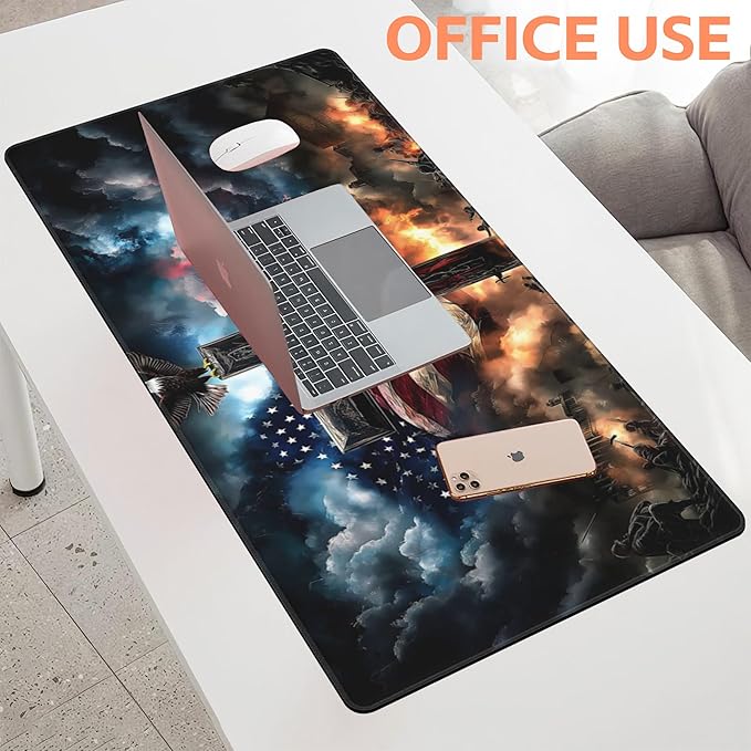 NIYLYNSYN Mouse Pad Large A Cross with an Eagle Non-Slip Game Desk Mat with Stitched Edge Laptop Keyboard Desk Pad for Work Home Gaming (35.4 x 15.7 Inches)