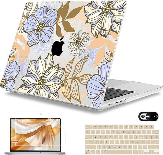 Mektron Case for 2026 M5 MacBook Pro 16 inch A3429 A3428 M4 A3403 A3186 M3 A2991 M2 A2780 M1 A2485 (2021-2025) Pro/Max with Liquid Retina XDR, Hard Shell Plastic Laptop Cover, Abstract Floral