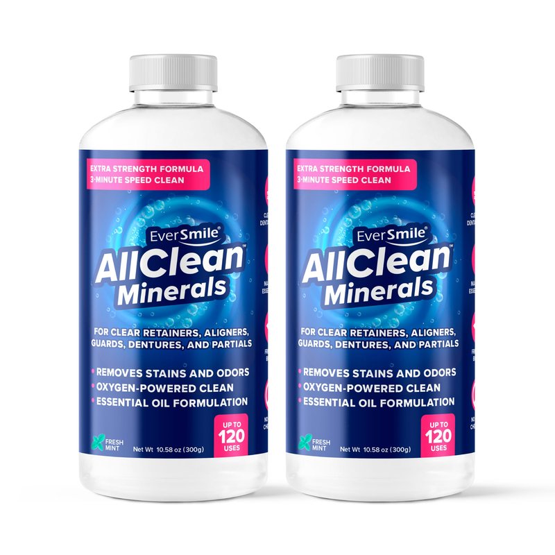 EverSmile AllClean Minerals – Deep Cleaner for Retainers, Clear Aligners, Invisalign, Dentures, Night & Mouth Guards – Removes Stains, Odors & Plaque in 3-Minutes – Up to 120 Uses (300g), 2 Pack