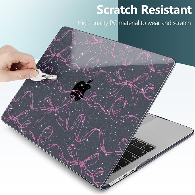 TWOLSKOO for MacBook Air 13 inch Case M5 2026 M4 2025 M3 M2 2024-2022 A3449 A3240 A3113 A2681, Plastic Hard Shell & Keyboard Cover & Type C for MacBook Air 13.6 inch Case, Sparkly Bows