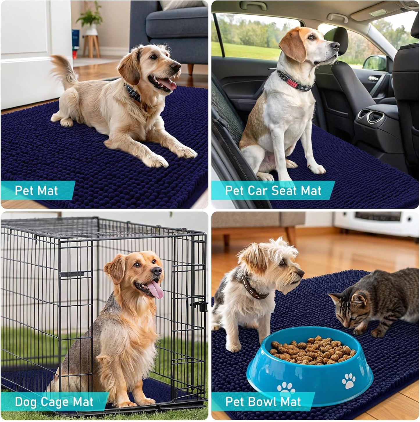OLANLY Dog Door Mat - Absorbent Non-Slip Chenille for Muddy Paws | 70x24, Quick Dry, Navy Blue