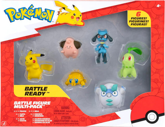 Pokémon Battle Figures 6-Pack - Includes 2-Inch Pikachu, Joltik, Galarian Darumaka, Riolu, Chikorita & Cleffa