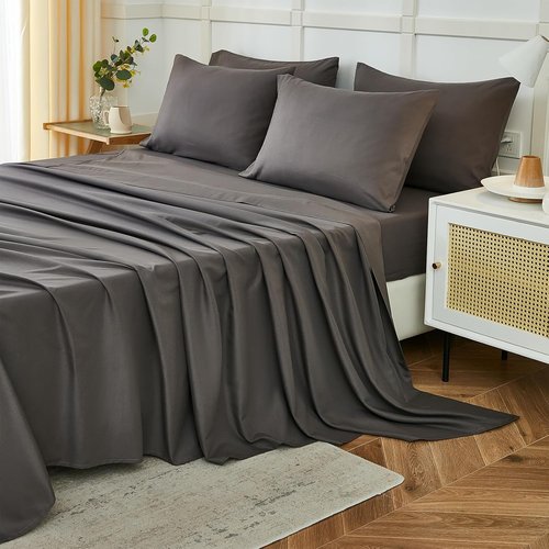 ILAVANDE Queen Sheets Set - Luxury 1800 Series Microfiber, Wrinkle-Free & Breathable | 6-Piece in Neutral Grey
