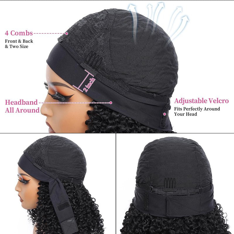Urbeauty Short Kinky Curly Headband Wigs for Black Women Pink Mango Human Hair Soft Feeling Protein Silk Synthetic Hair Soft Lightweight Glueless Quick Install, Beginner Friendly Daily & Flip Over Wig