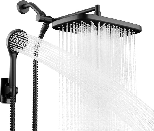 Skiennix Wide Rain Shower Head - 5 Modes Handheld Showerhead Combo | High Pressure, Adjustable, Anti-Clog Nozzles (Black)