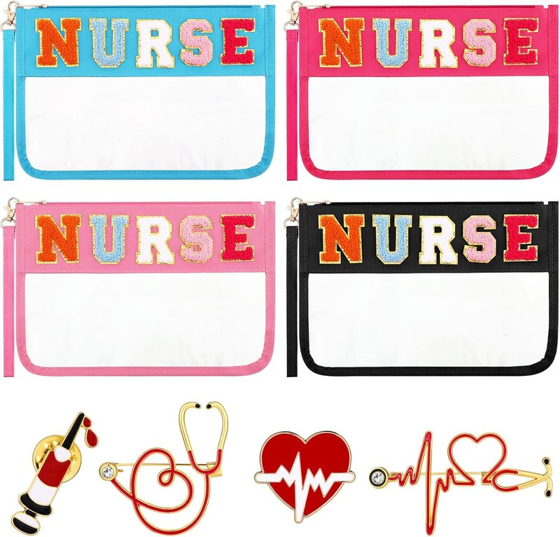Nurses Bags Appreciation Gifts - 4 Pcs Chenille Letter Makeup Bags | Waterproof Travel Pouch for RN Graduation