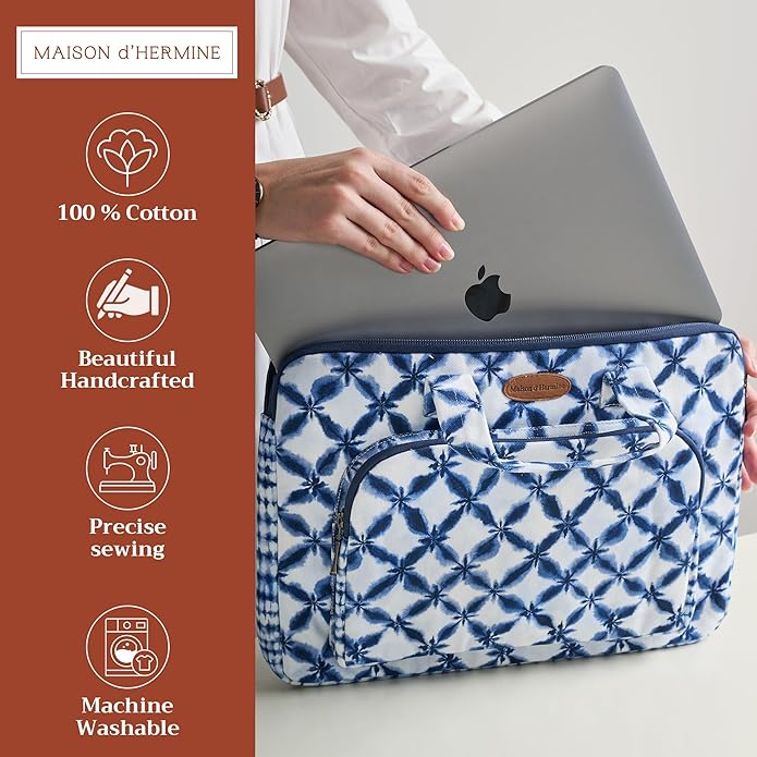 Maison d'Hermine Laptop Bag with Pocket Upto 13.5 inch Stain and Water Repellent Cotton Canvas Spring Summer (Shibori)