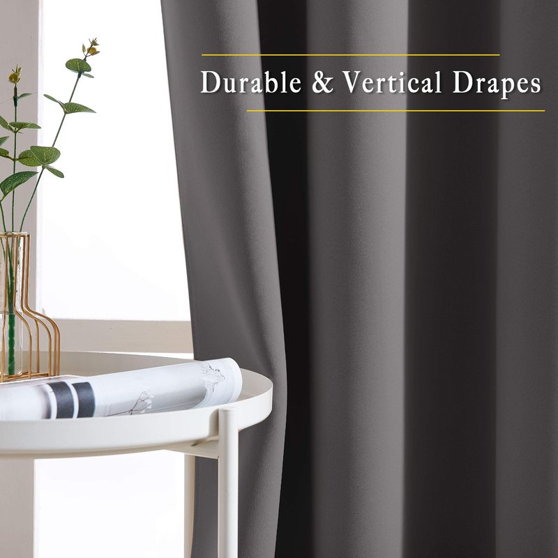 NICETOWN Blackout Curtains Panels for Bedroom - 3 Pass Microfiber Noise Reducing Thermal Insulated Solid Ring Top Blackout Window Drapes (2 Panels, 66 x 84 Inch, Gray)