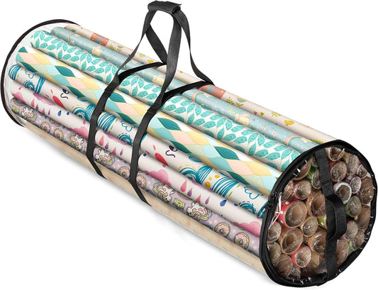 ZOBER Gift Wrap Storage Organizer - 40-Inch Waterproof PVC Holder for 25 Rolls - Black