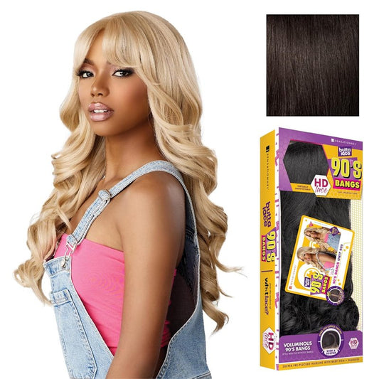 Butta Lace 90S Bangs Wig - Glueless Wide Deep Part Synthetic Hair, Pre-Plucked Hairline | 2 Dark Brown