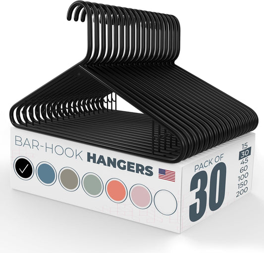 Neaties Plastic Hangers - 30 Pack | Made in the USA | 6lb Capacity Standard Clothes Hangers - Black