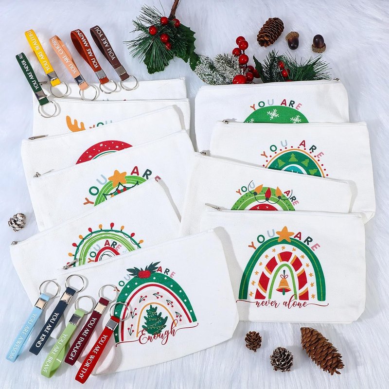 Inspirational Gifts for Women - 40 Pcs Rainbow Canvas Makeup Bags & Keychains | Perfect for Staff & Team Appreciation