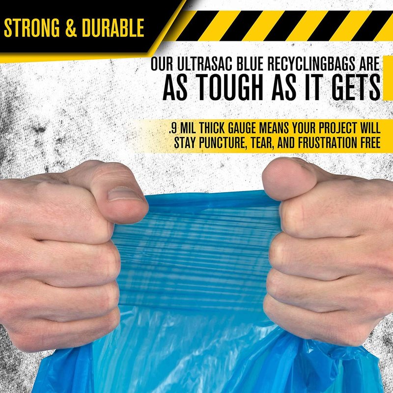 Ultrasac Blue Recycling Bags 33 Gallon 0.9 MIL, 33.5" x 38" - Pack of 45 - For Recycling, Kitchen, Industrial, & Commercial