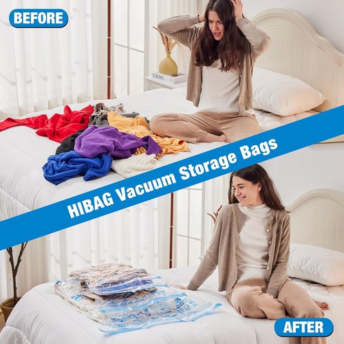 HIBAG Vacuum Storage Bags - 10 Jumbo Space Saver Seal Bags for Clothes, Comforters & Bedding