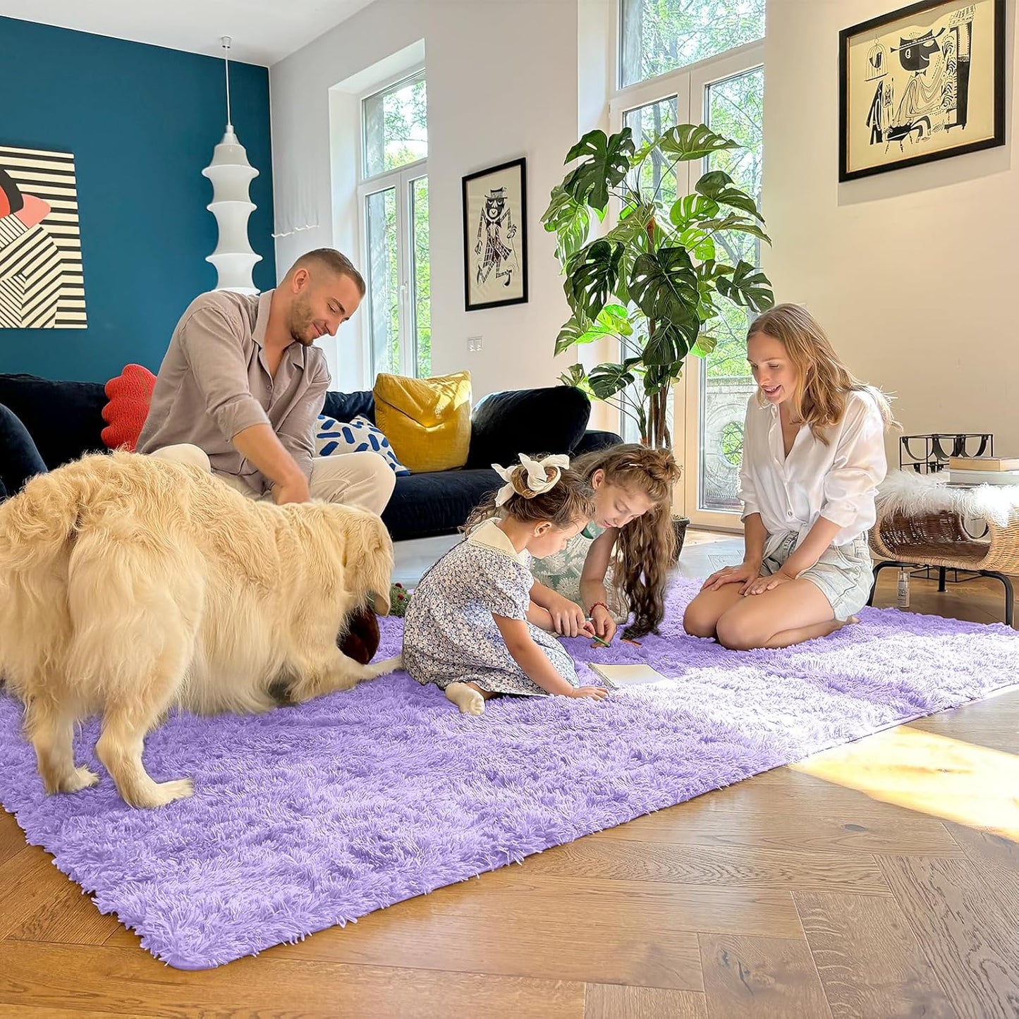 OLANLY Area Rug - Soft Fluffy Shaggy Design | Machine Washable 4x5.9 ft | Light Purple for Kids' Rooms