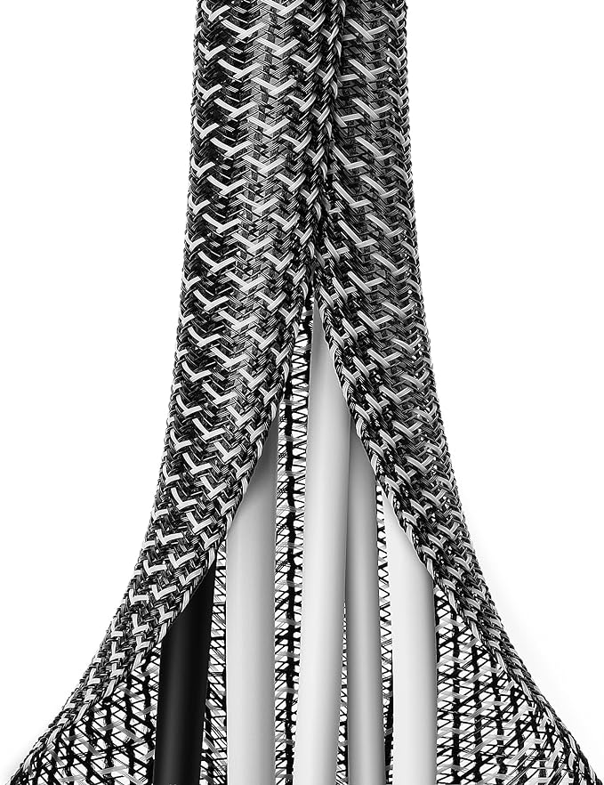 ZhiYo 6.6ft 1 inch Cable Sleeve, Black - White