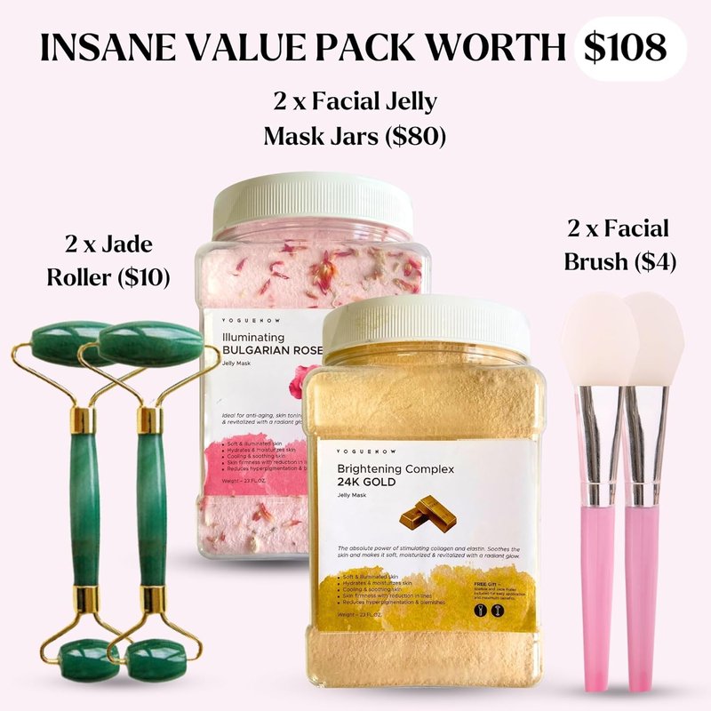 Jelly Face Mask - 24K Gold & Bulgarian Rose Hydrating Hydrojelly Masks | Pack of 2, 46 Oz Jar