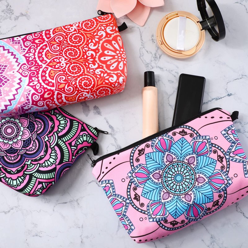 Dunzy 16 Pcs Bulk Makeup Bag for Women Gifts for Mom Canvas Cosmetic Bags with Zipper Pouches Waterproof Travel Toiletry Organizer for Girls Mother Teacher Nurse Bridesmaids (Mandala)