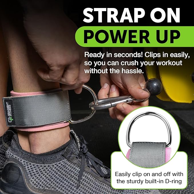 Gradient Fitness Ankle Straps (2 Pack) - Ankle Bands for Workouts, Cable Machine Attachments (Pink|Grey)