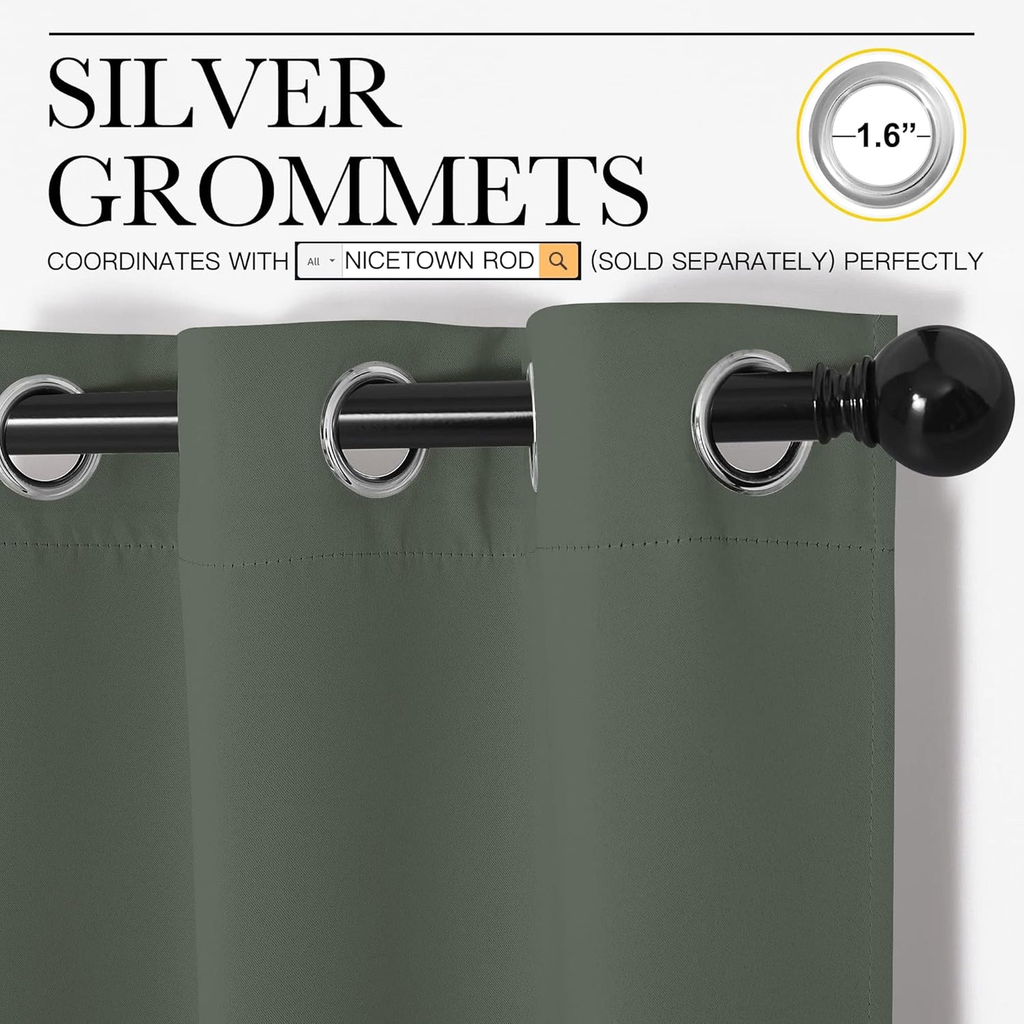 NICETOWN Thermal Insulated Blackout Curtains - Room Darkening Grommet Drapes, Dark Mallard, Set of 2 (55x68")