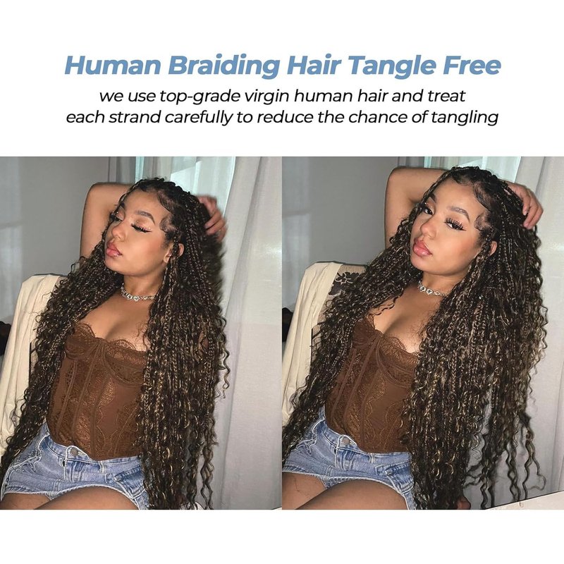 Human Boho Braiding Hair - 20 Inch, 2 Bundles, 100g, 99J Burgundy, Water Wave, Curly, Knotless Braids
