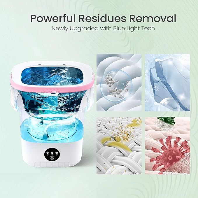 Portable Washing Machine - 16L Mini Foldable Washer with Spin Basket, 3 Cleaning Modes & Deep Cleaning for Small Clothes, Collapsible Laundry for Apartment, Home, Hotel and Travel (Pink)