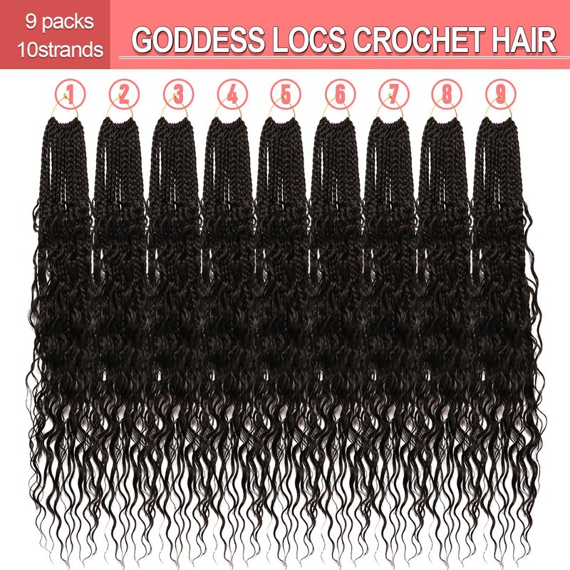 Box Braids Crochet Hair - 30 Inch Water Wave Boho Braids for Black Women | 9 Packs, 1B Color